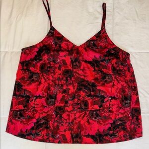 Halogen Silky Red Black Floral Camisol Tank Medium
